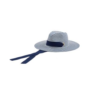 Navy Striped Woven Ribbon Hat